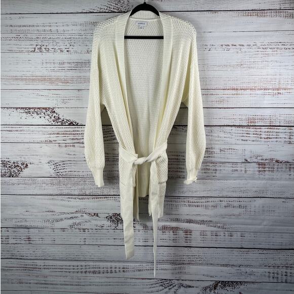 Evereve Women's Size M Ivory Nico Wrap Cardigan Sweater Long Sleeve - Picture 2 of 9